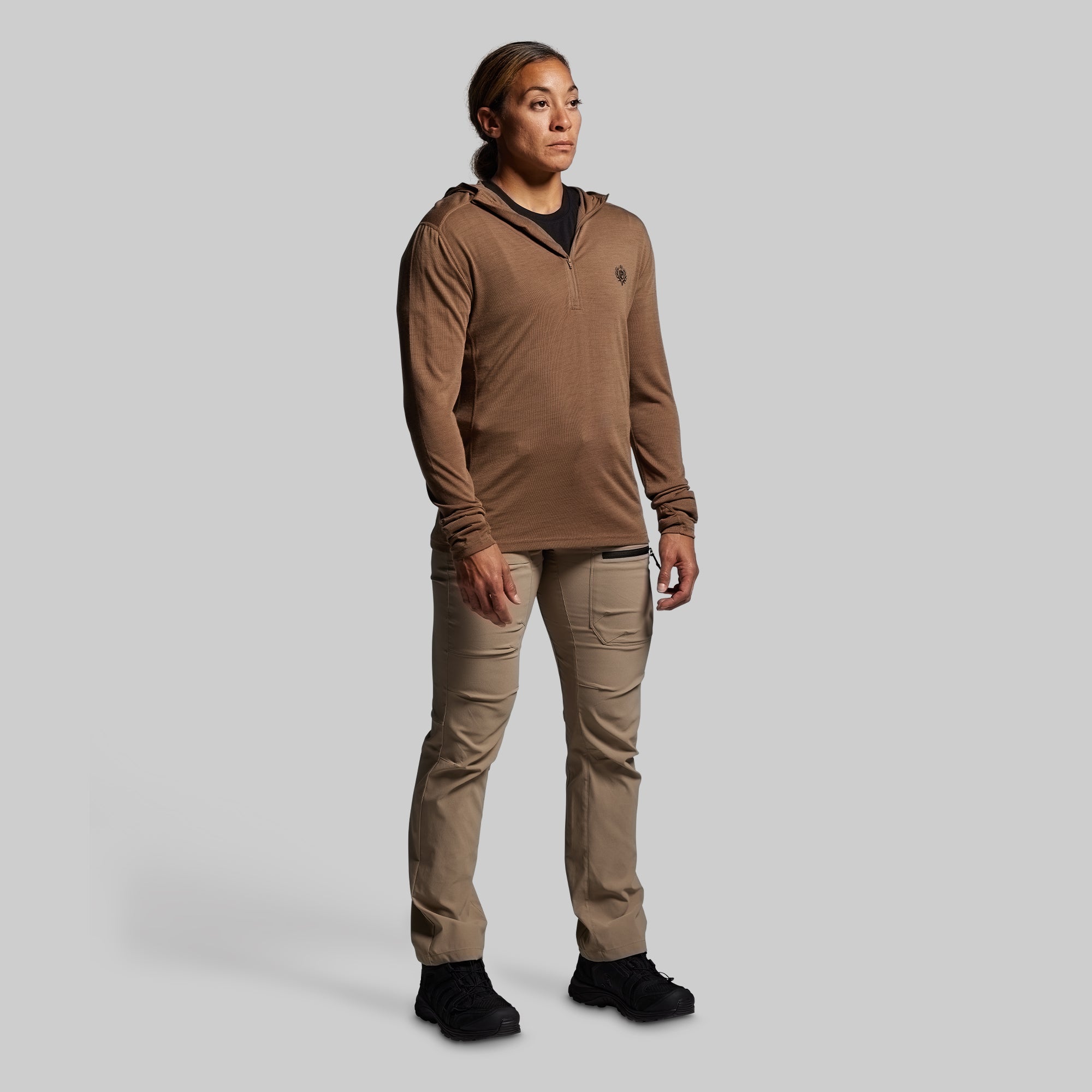 Women's Ridgeline Merino Half Zip Hoodie 165 (Coyote Brown) - Image 7
