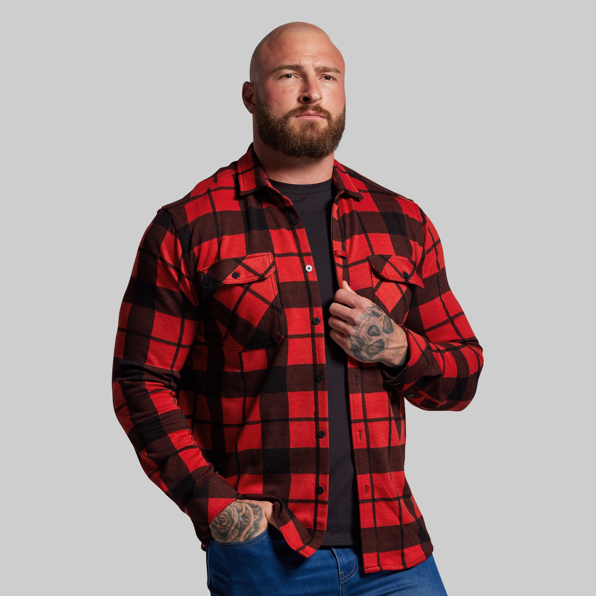 Woodsman Stretchy Flannel (Deep Red/Black) - Image 2