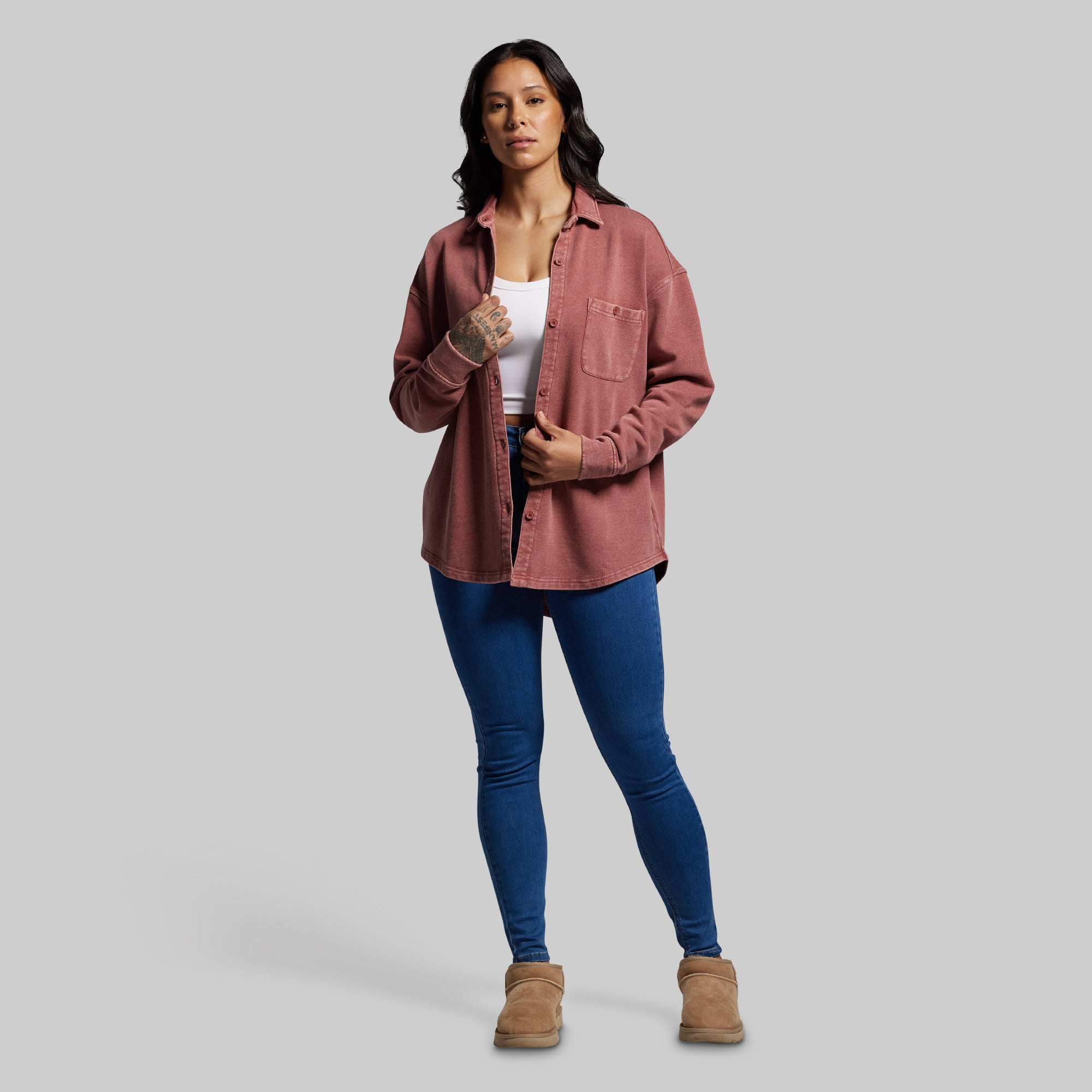 Women's Oversized Washed Button Up (Rosewood) - Image 5