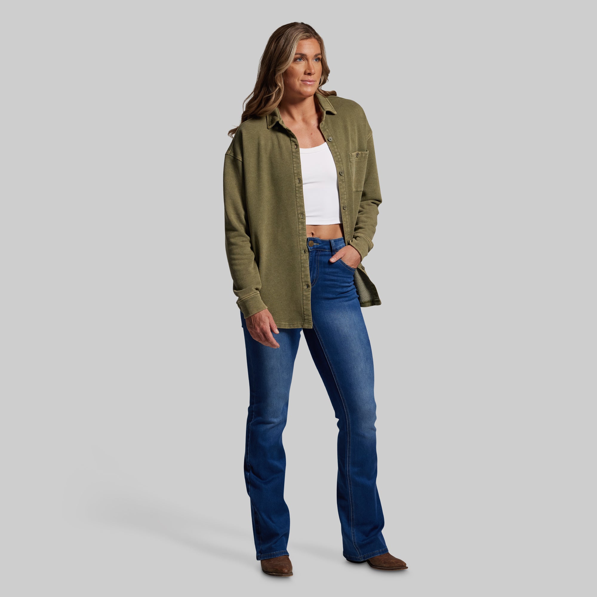 Women's Oversized Washed Button Up (Deep Green) - Image 6