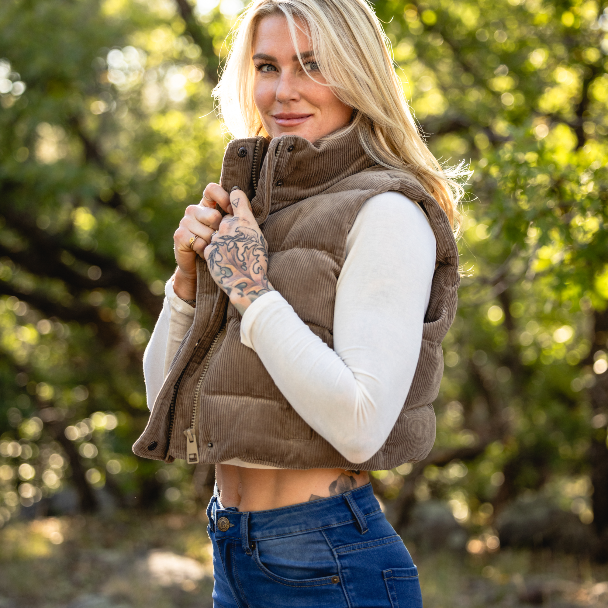 Fireside Cropped Corduroy Puffer Vest (Elephant) - Image 2