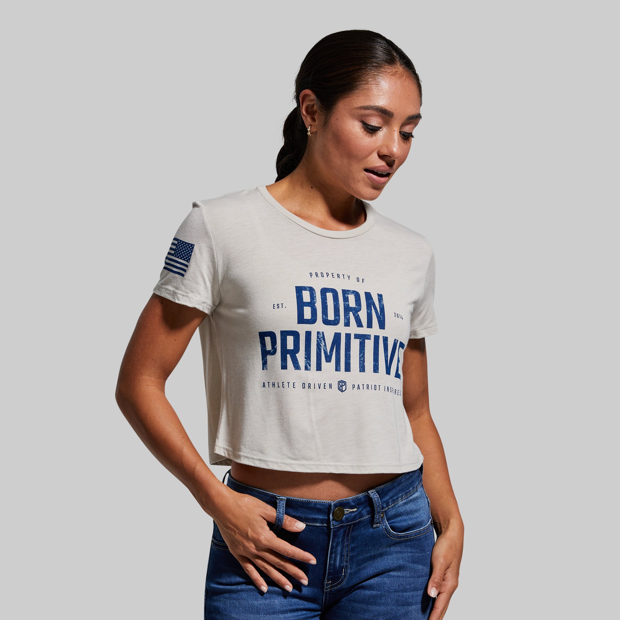 Property of Born Primitive Crop Tee (Heather Dust) - Image 4