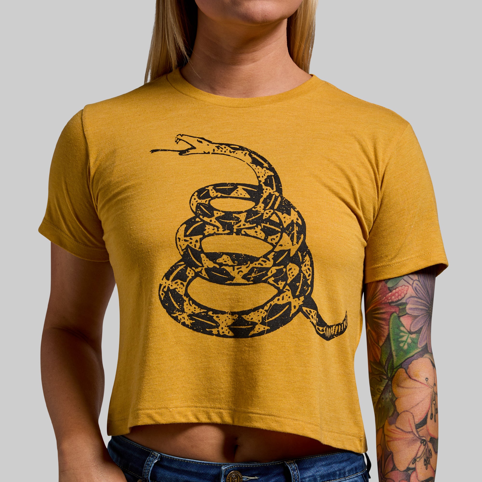 Gadsden Flag Crop Tee (Mustard) - Image 3