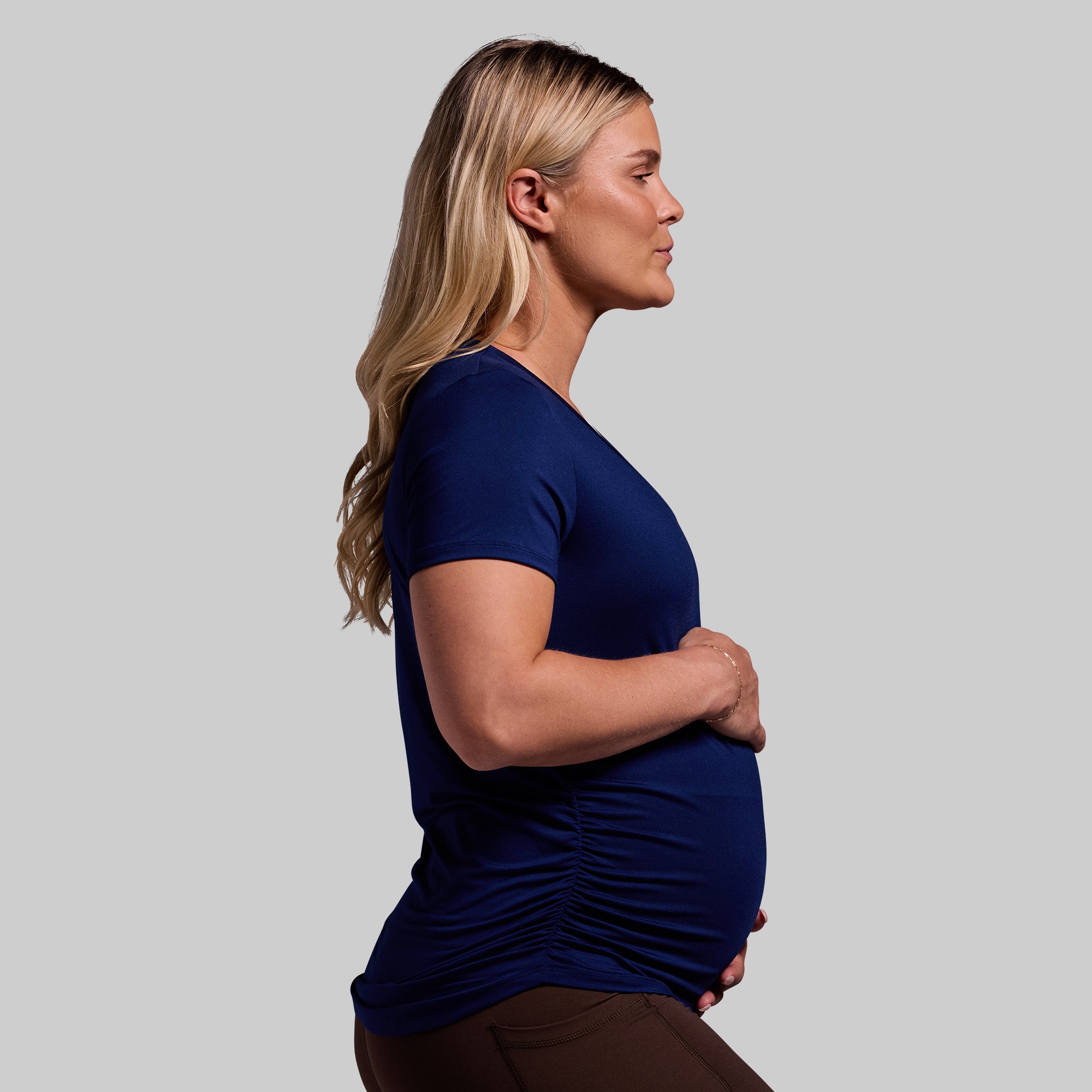 Maternity Athleisure Short Sleeve V-Neck (Blue Depths) - Image 3