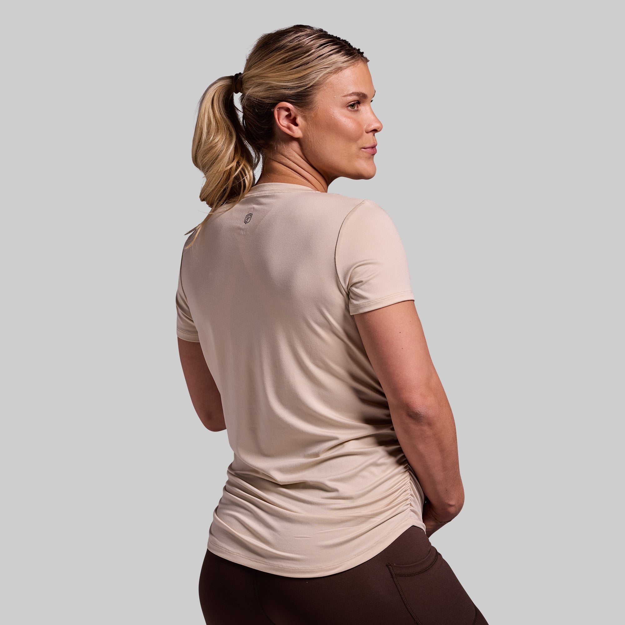 Maternity Athleisure Short Sleeve V-Neck (Oatmeal) - Image 2