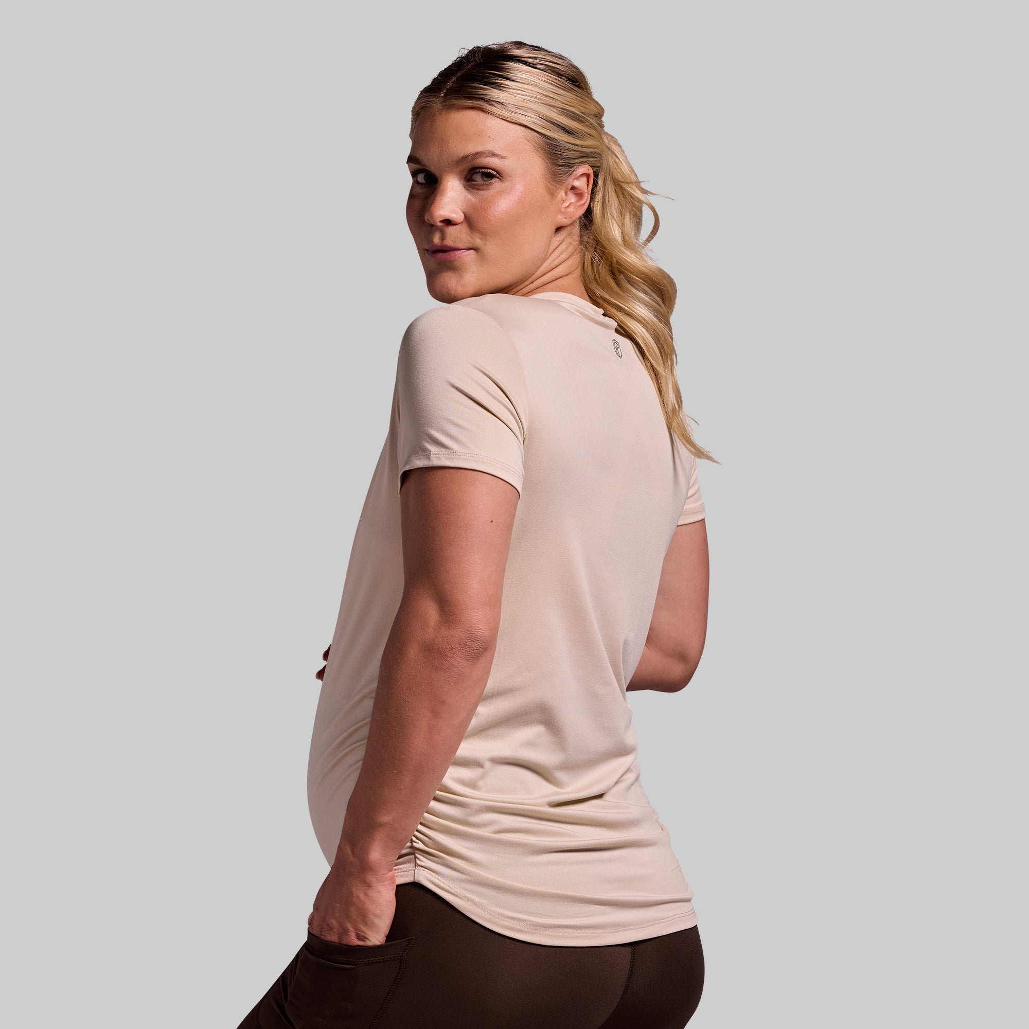 Maternity Athleisure Short Sleeve V-Neck (Oatmeal) - Image 5