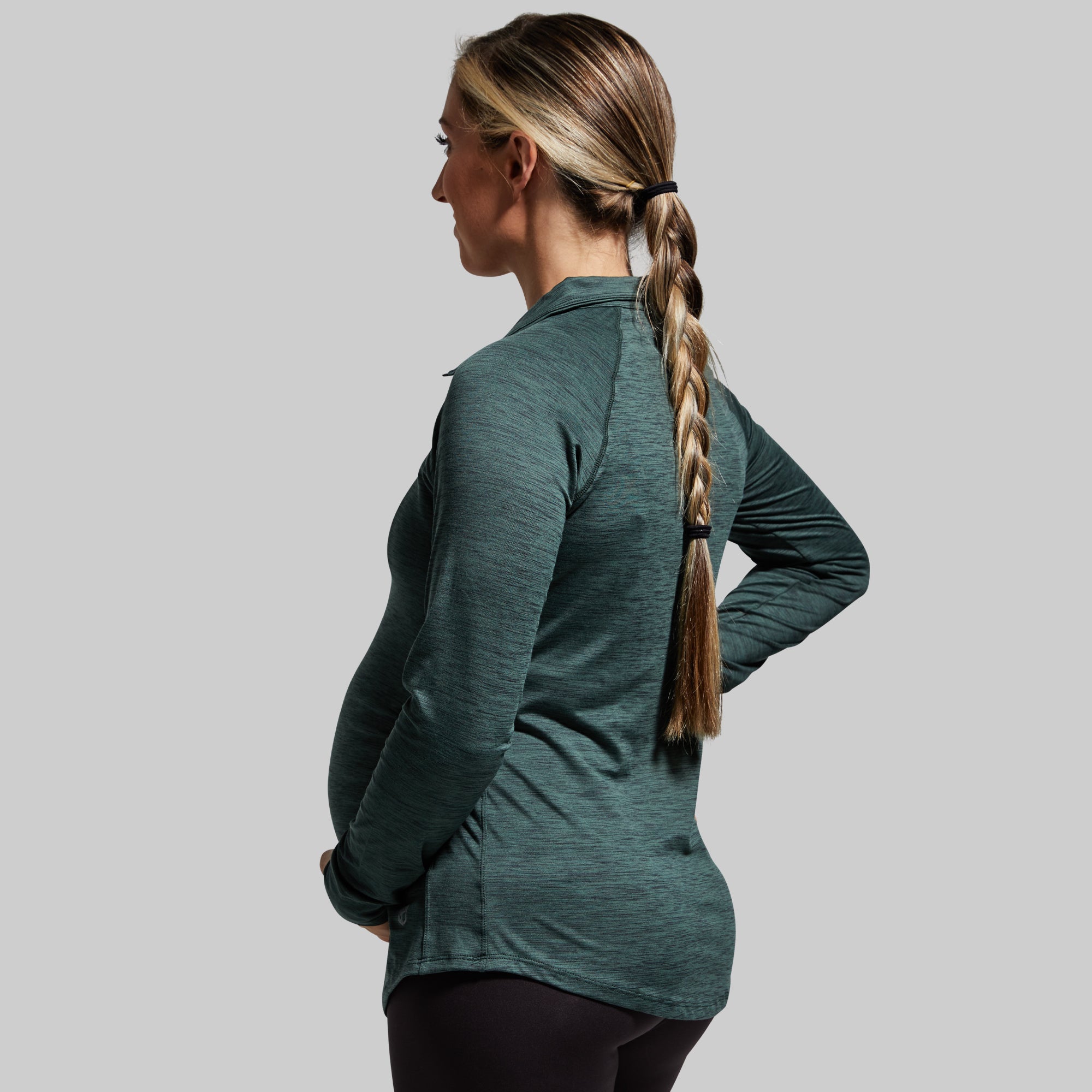 Maternity Zip Neck Athleisure Long Sleeve (Evergreen) - Image 2