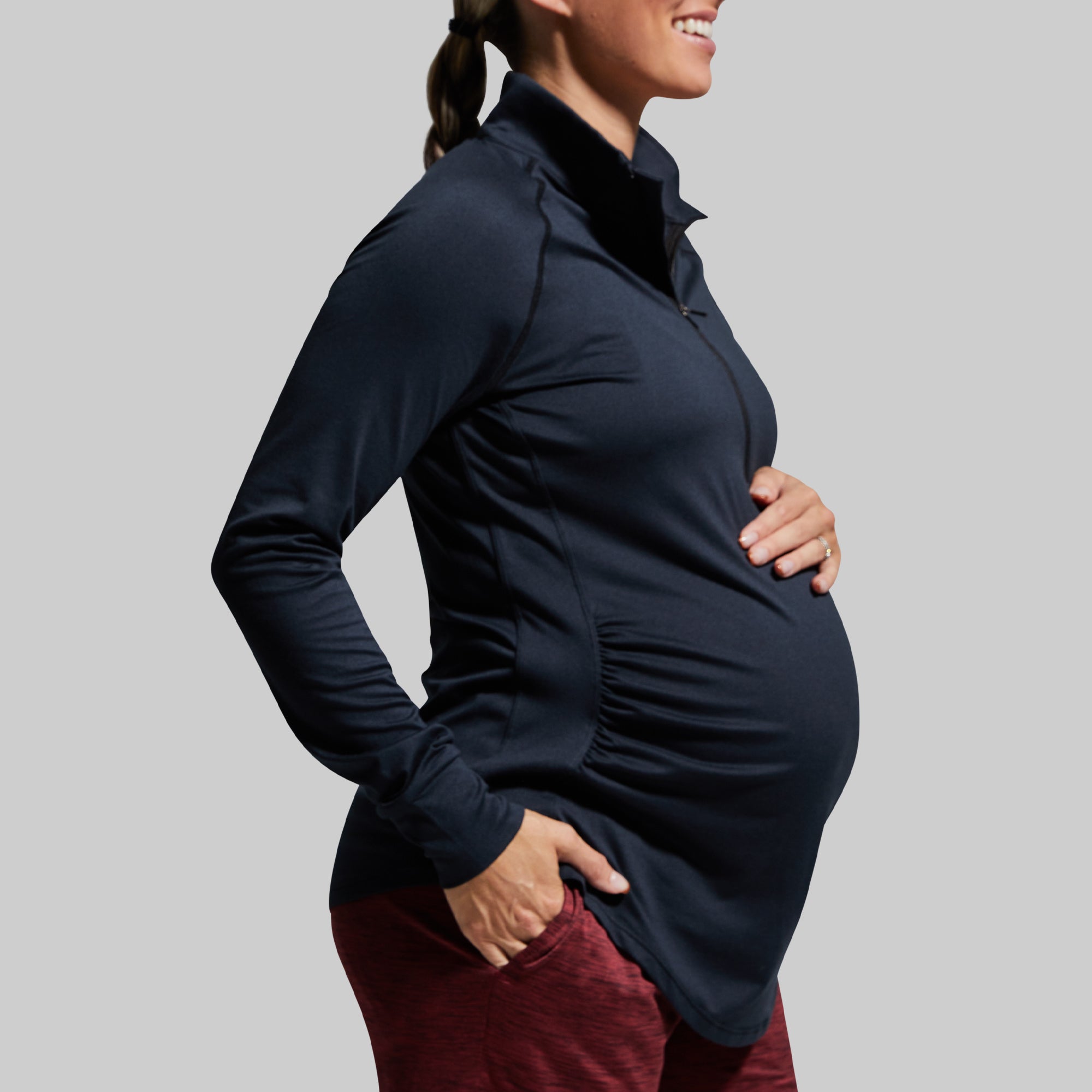 Maternity Zip Neck Athleisure Long Sleeve (Black) - Image 3