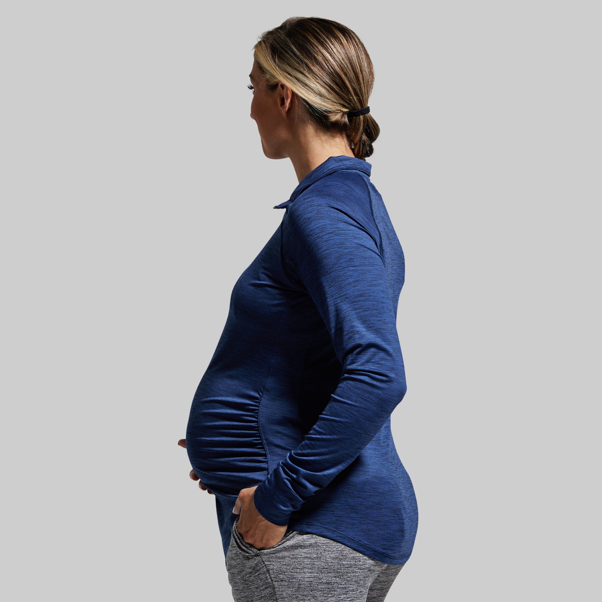 Maternity Zip Neck Athleisure Long Sleeve (Navy) - Image 3