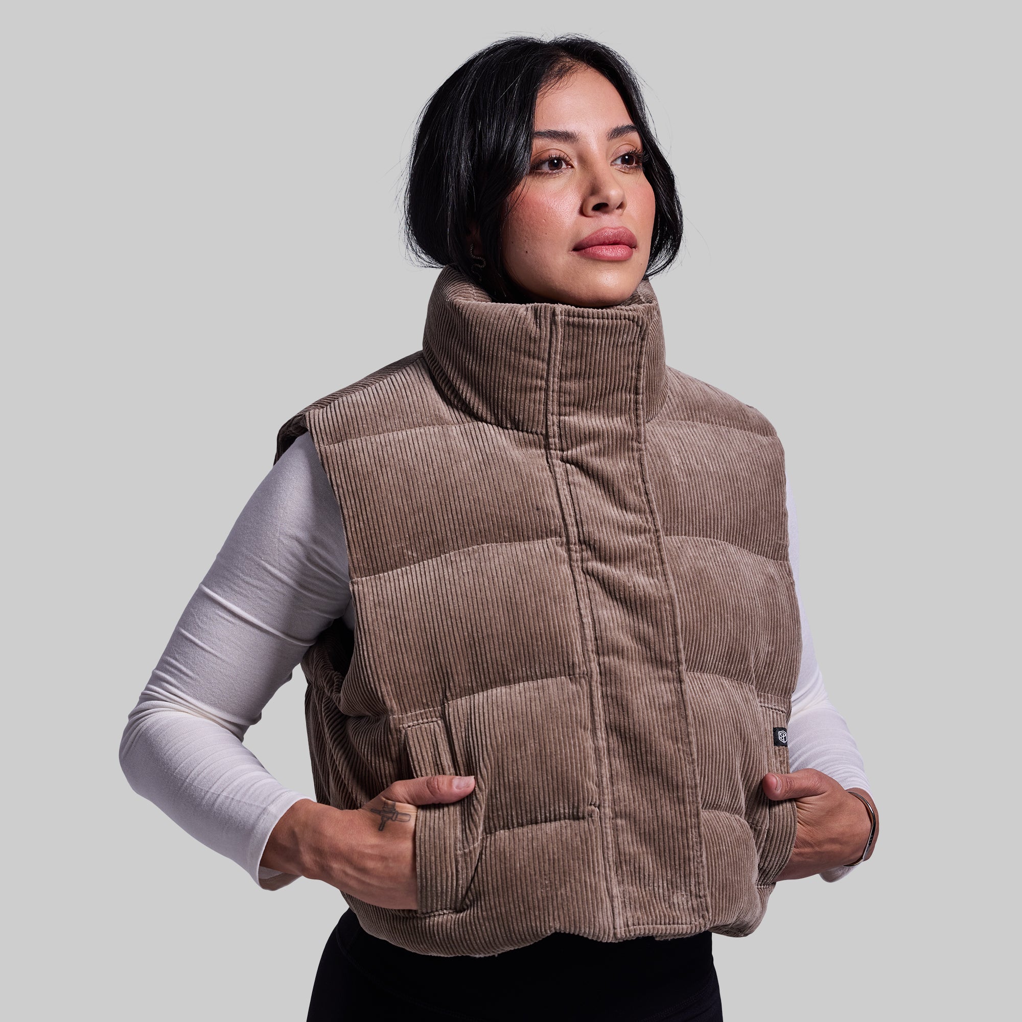Fireside Cropped Corduroy Puffer Vest (Elephant) - Image 7