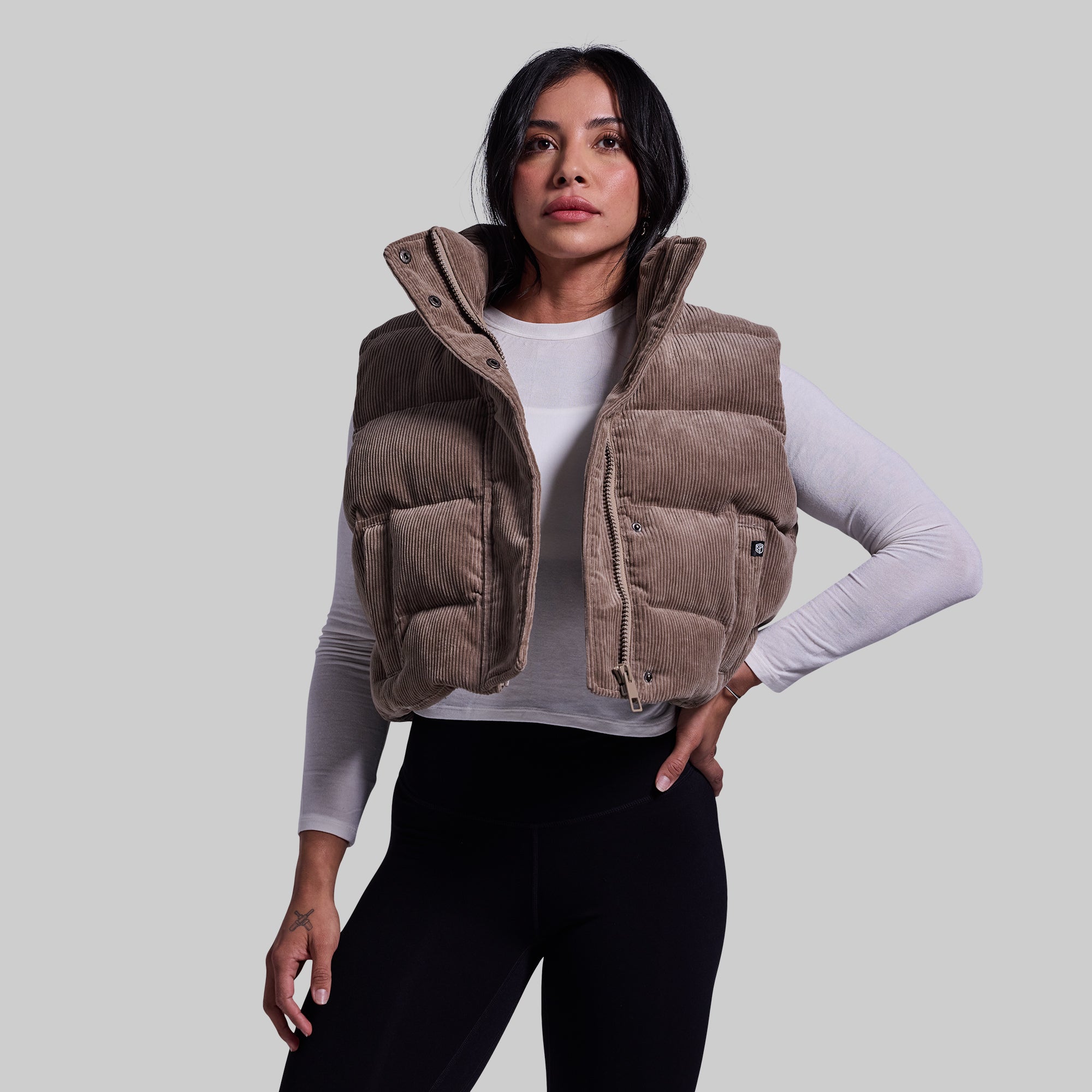 Fireside Cropped Corduroy Puffer Vest (Elephant) - Image 6