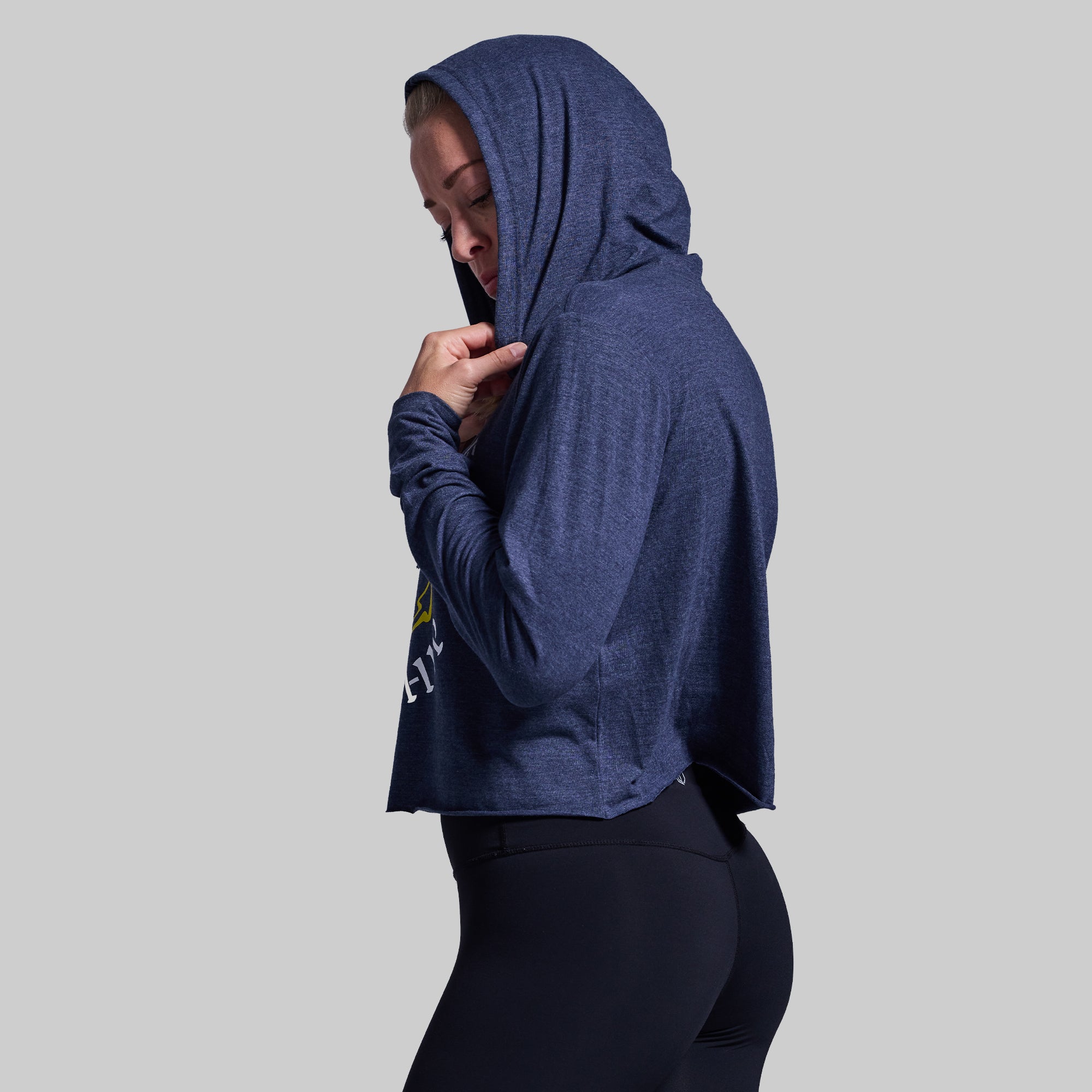 Don't Give Up The Ship Cropped Tee Hoodie (Heather Navy) - Image 4