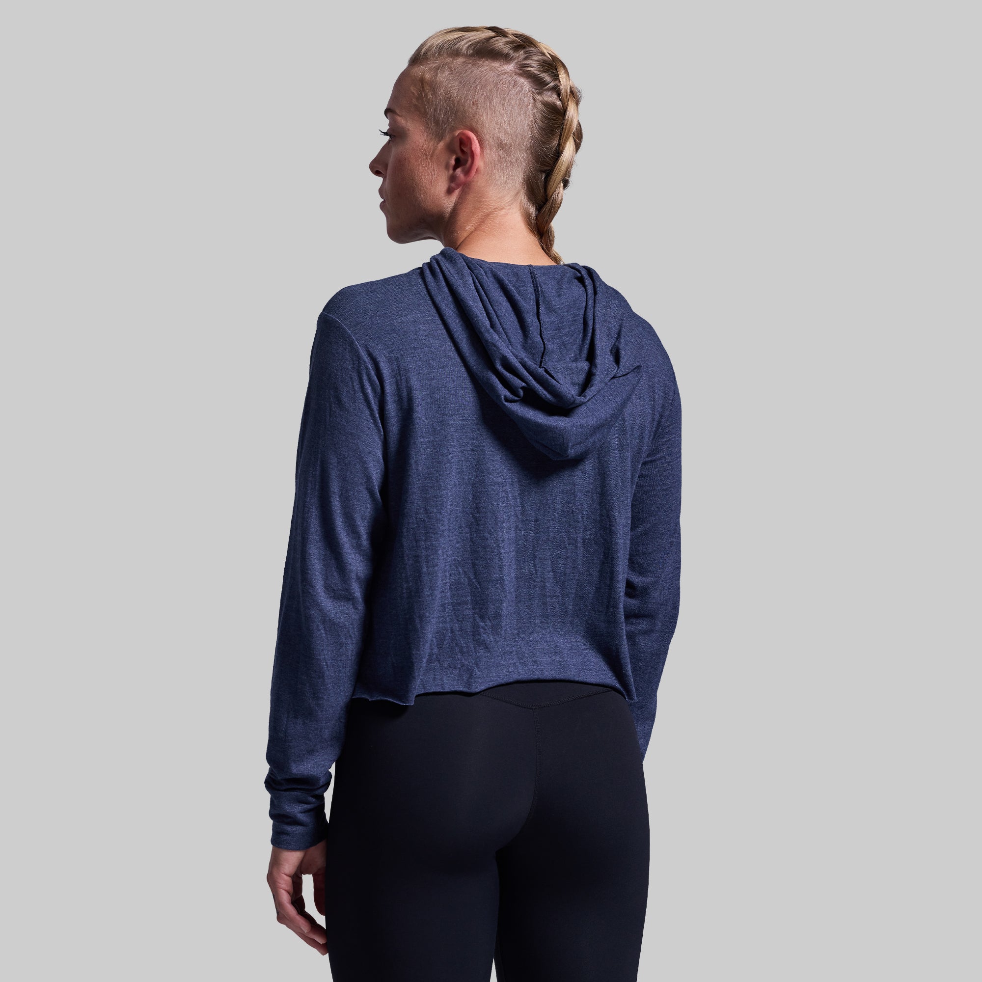 Don't Give Up The Ship Cropped Tee Hoodie (Heather Navy) - Image 2