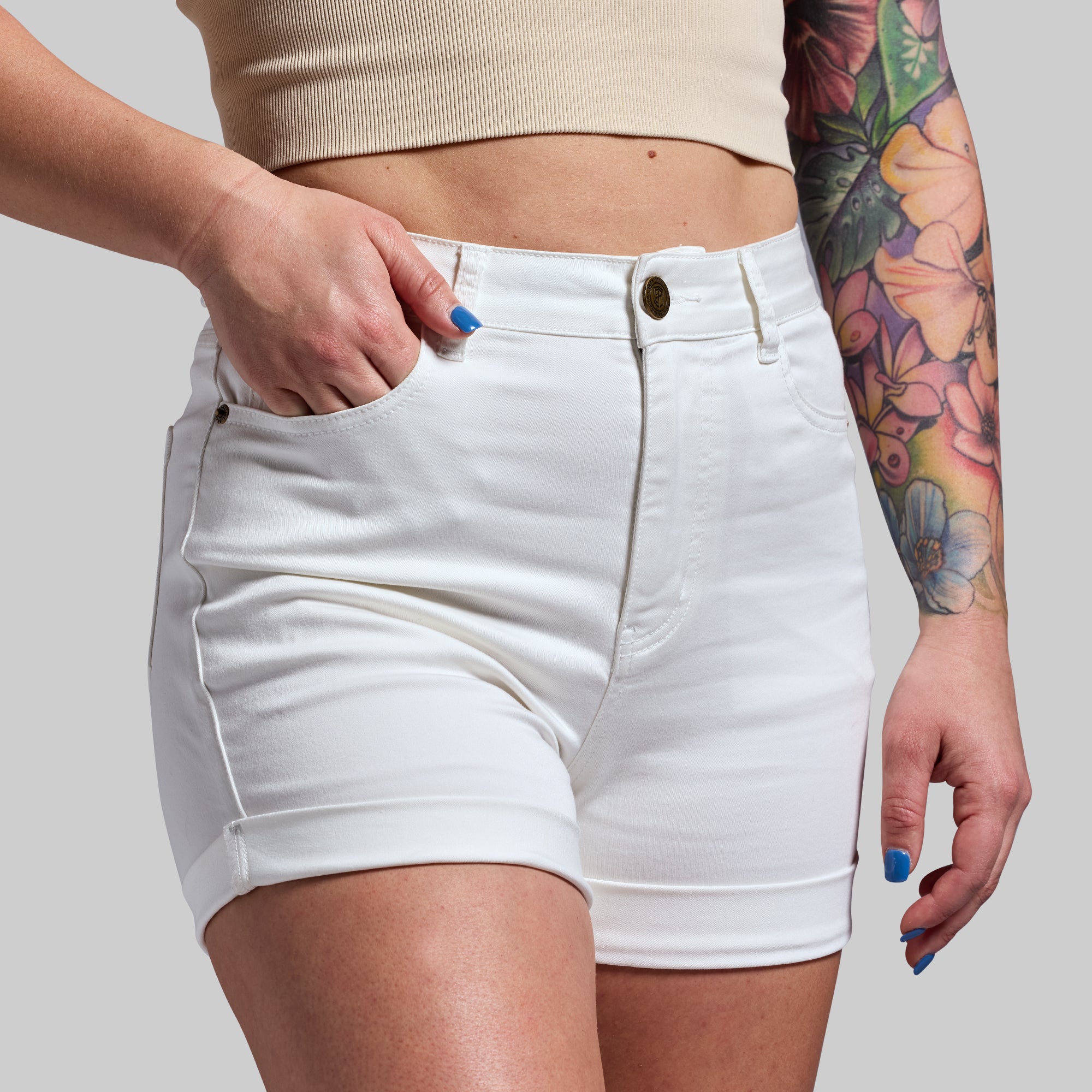 FLEX Stretchy Mom Jean Short (White) - Image 3