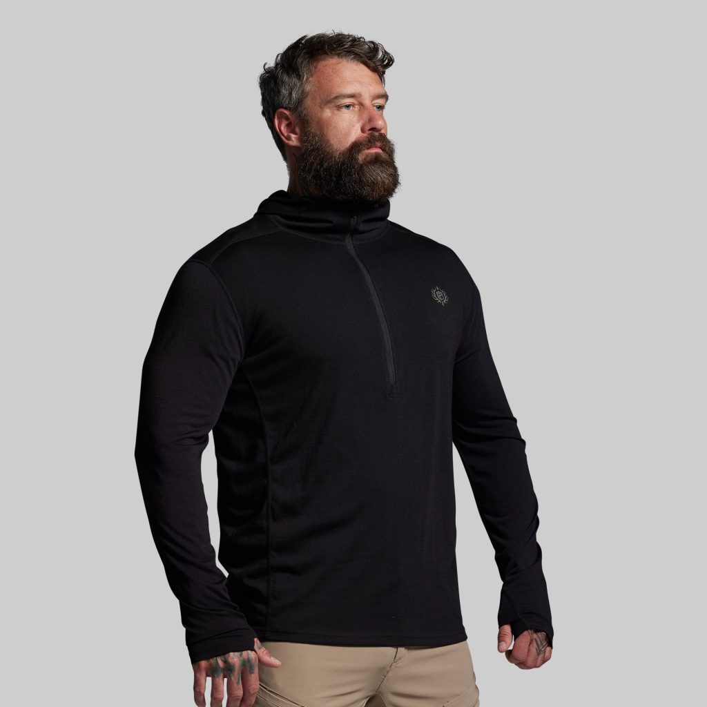 Ridgeline Merino Half Zip Hoodie 165 (Black)