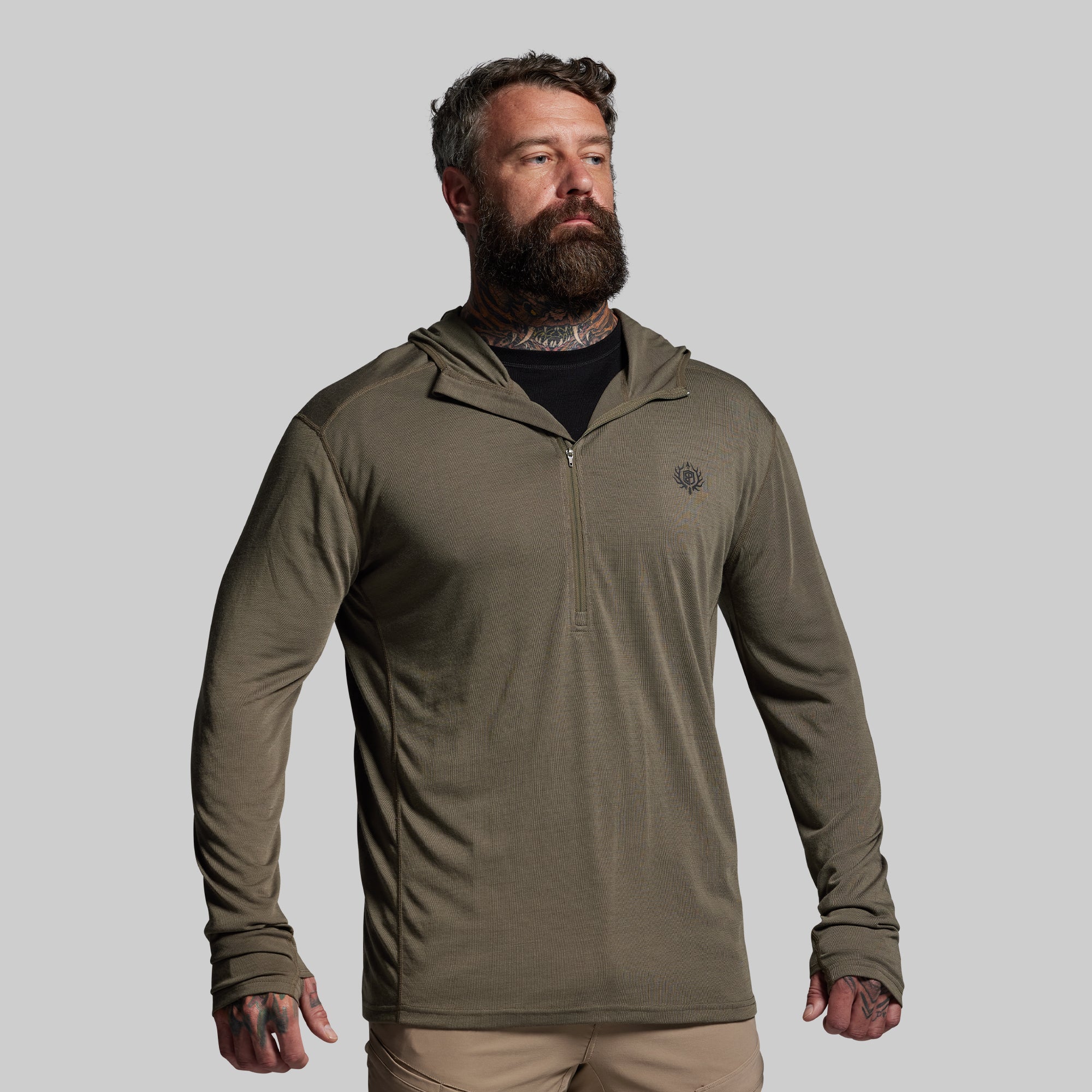 Ridgeline Merino Half Zip Hoodie 165 (OD Green)