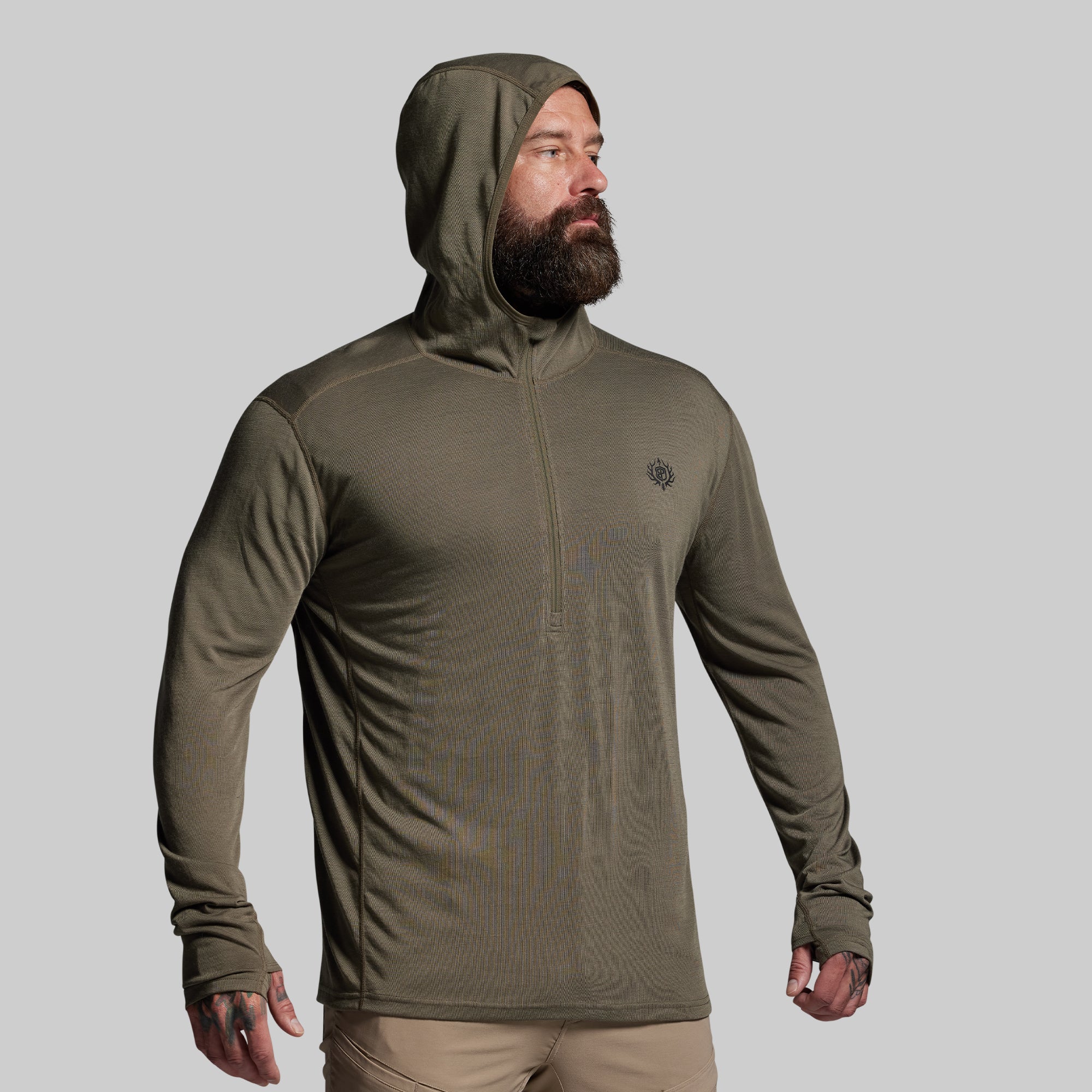 Ridgeline Merino Half Zip Hoodie 165 (OD Green) - Image 3