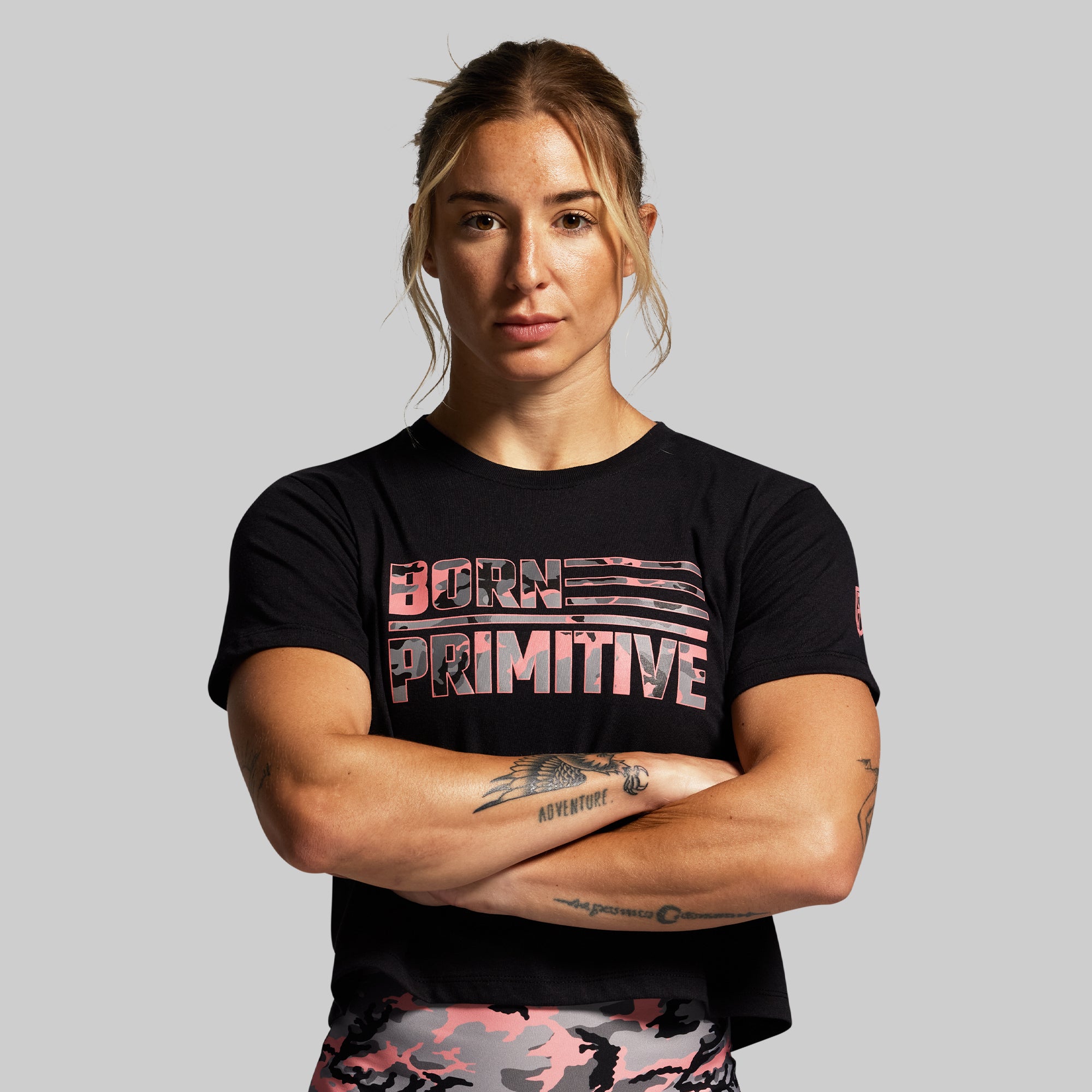 BP Flag Crop Tee (Black/Pink Woodland) - Image 3