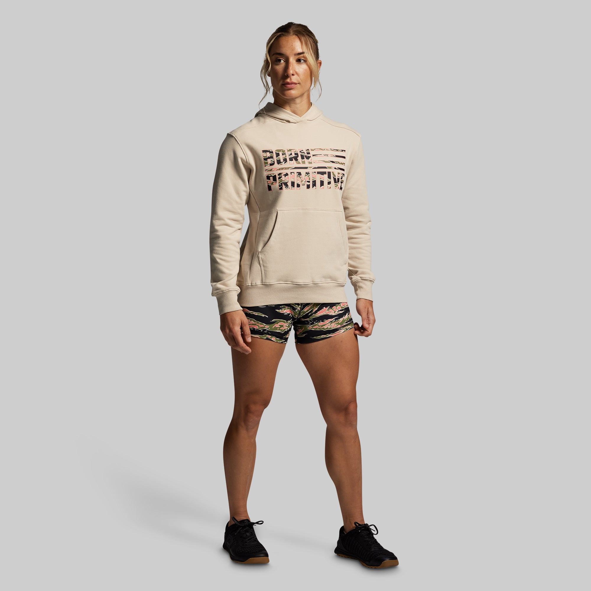 BP Flag Women's Unmatched Hoodie (Pumice/Pink Jungle Tiger) - Image 6