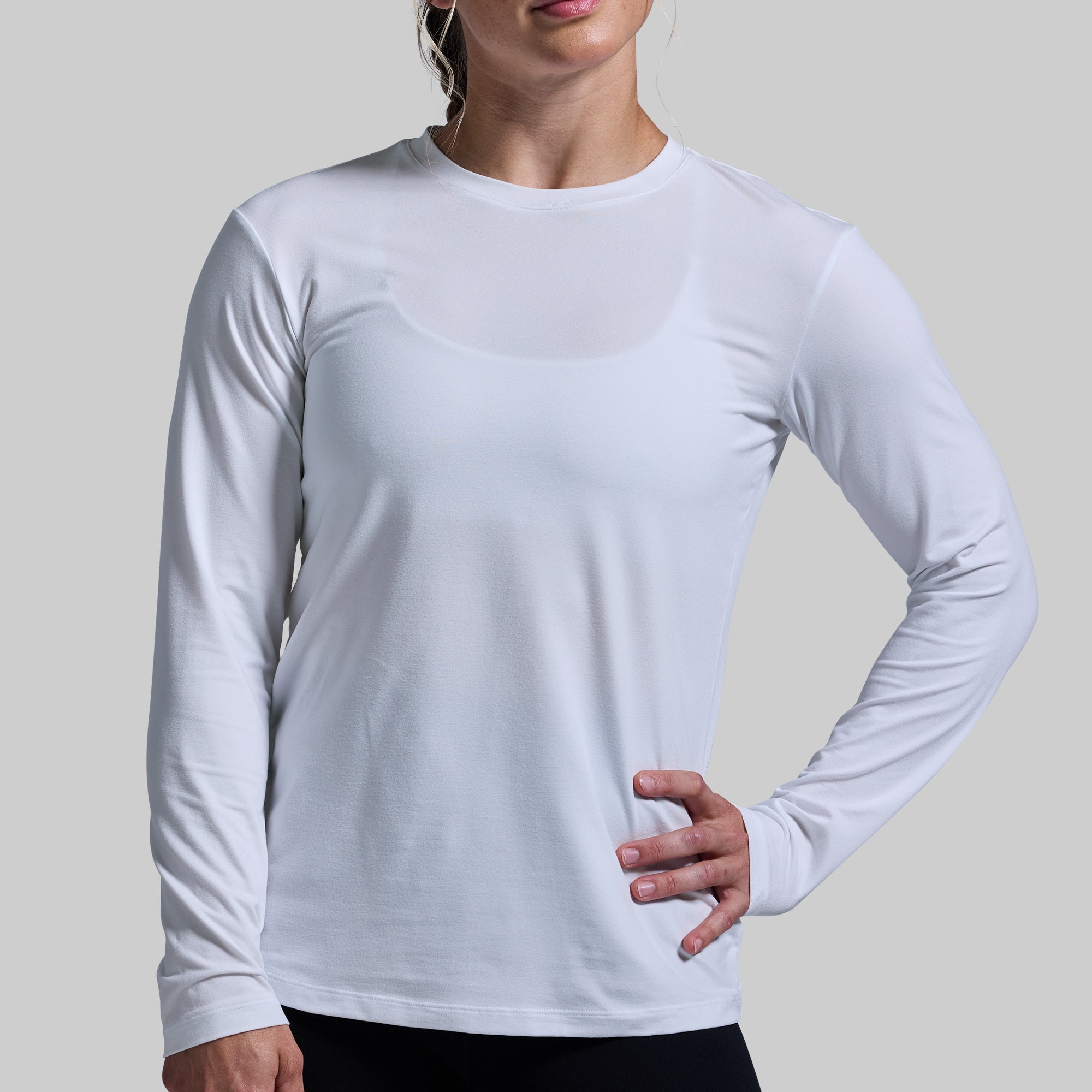Women's BP Premium Basic Long Sleeve Crew (White) - Image 3