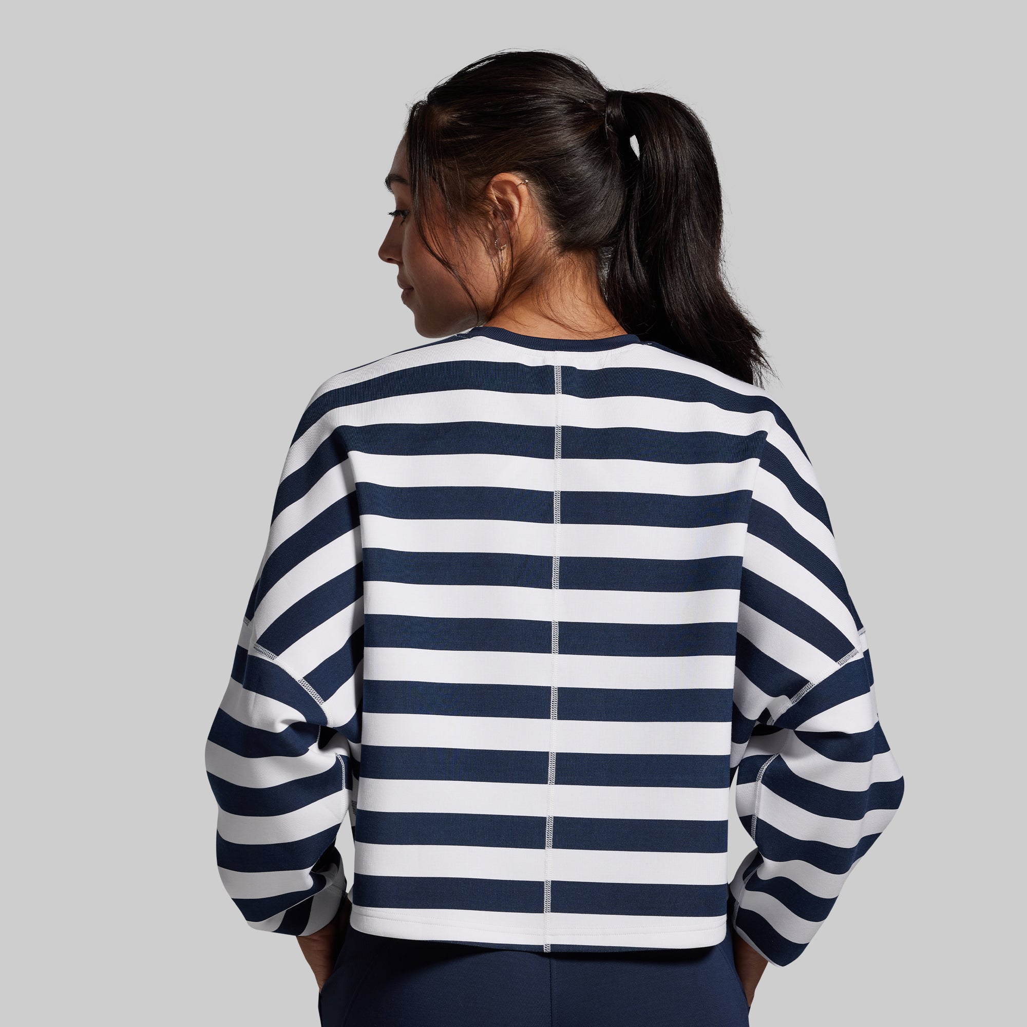 Lounge Lux Cropped Pullover (BP Navy Stripe) - Image 2